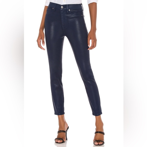 7 for All Man Kind High Wasted Ankle Skinny Jean in Ink Coated - Picture 1 of 6